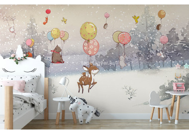 Gyerektapéta lufis állatok tél